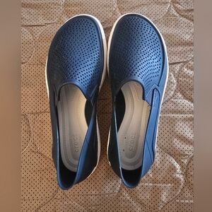 CROCS Navy Perforated Slip-Ons